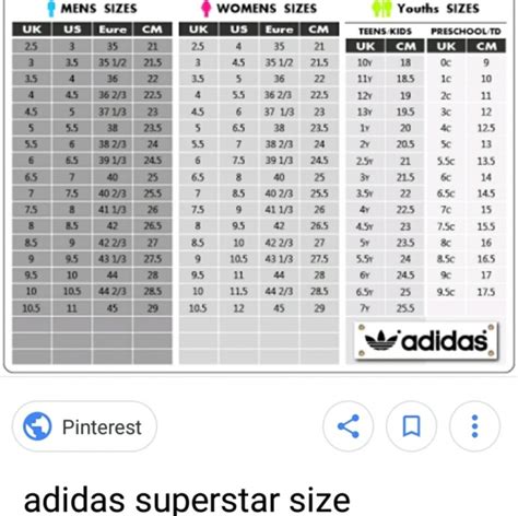 adidas superstar size guide.